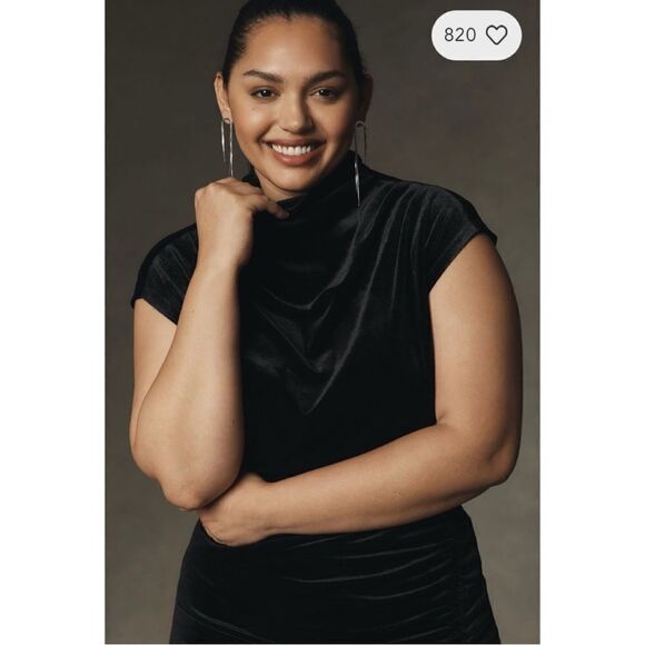 NEW Anthropologie Maya Black Ruched Cowl-Neck Velvet Side-Slit Lined Maxi Dress - Picture 7 of 7